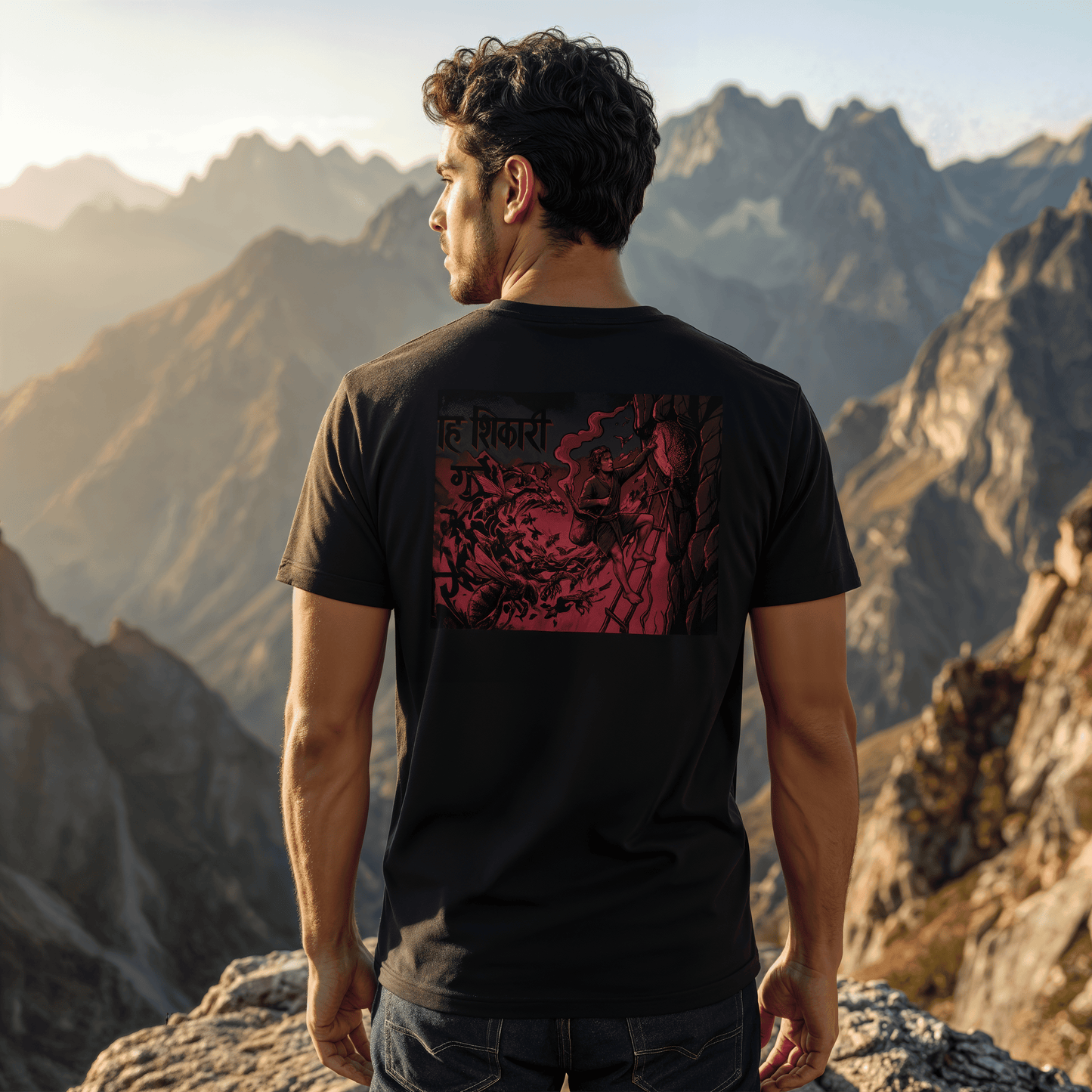 Cazador Gurung | Camiseta Negra — Néctar del Acantilado